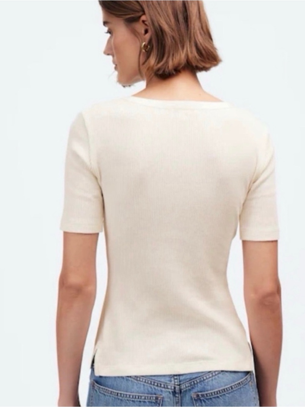 Madewell Ribbed Lace-Up Short-Sleeve Tee NWT MED - Picture 4 of 6